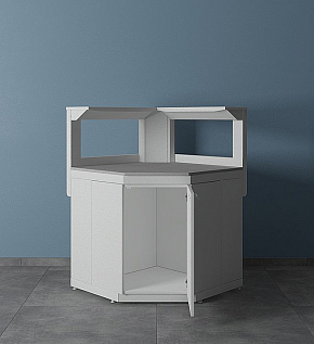 Стол лабораторный угловой УСК с полкой - открытые дверцы